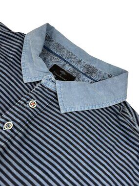 Fynch-Hatton Men's 100% Cotton S/S Polo Shirt Blue Stripe • XLT | TALL